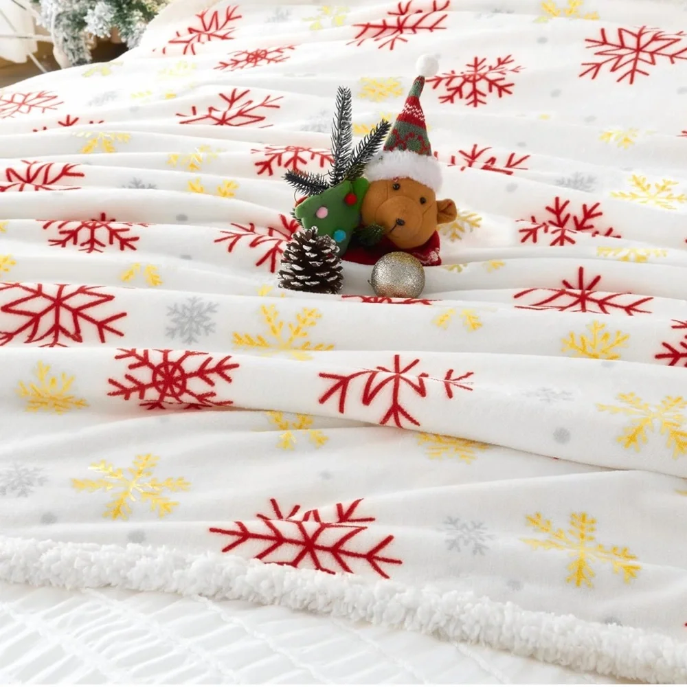 Holiday Snowflake Blanket - Red, Yellow, Gray